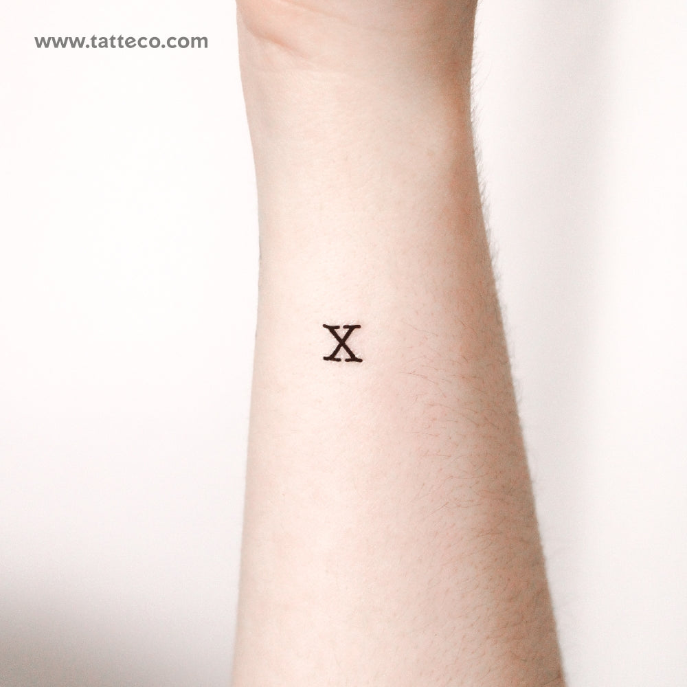 X Uppercase Typewriter Letter Temporary Tattoo (Set of 3)
