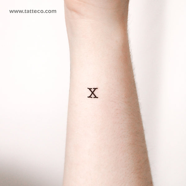 X Uppercase Typewriter Letter Temporary Tattoo (Set of 3)