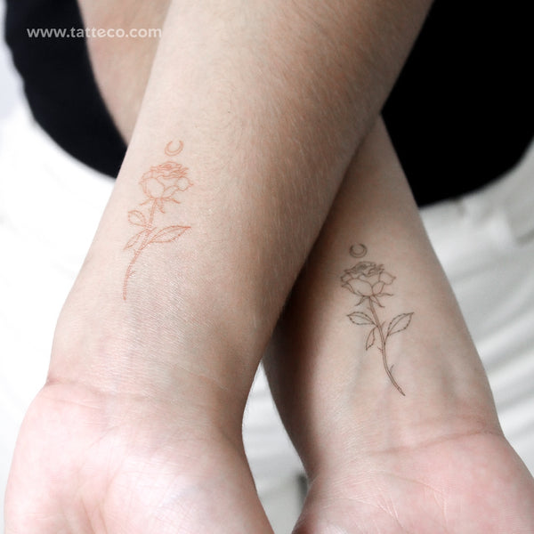 Moon Rose Couple by Jakenowicz Temporary Tattoo Set