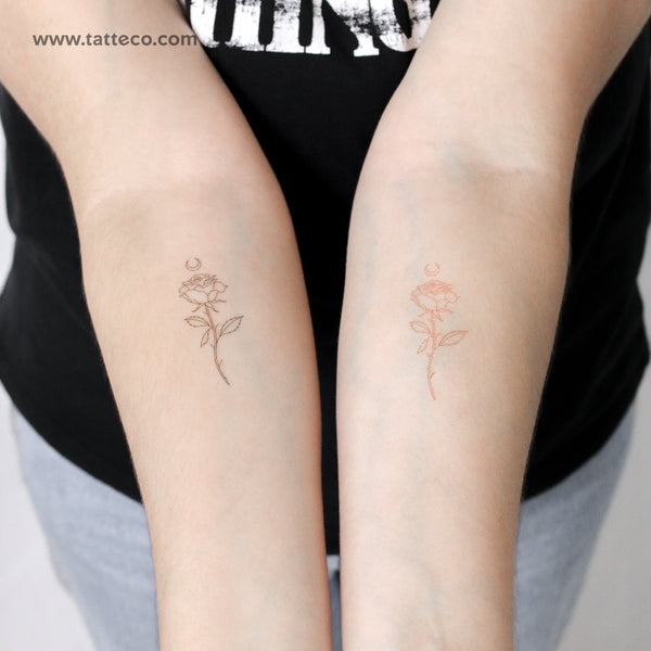 Moon Rose Couple by Jakenowicz Temporary Tattoo Set