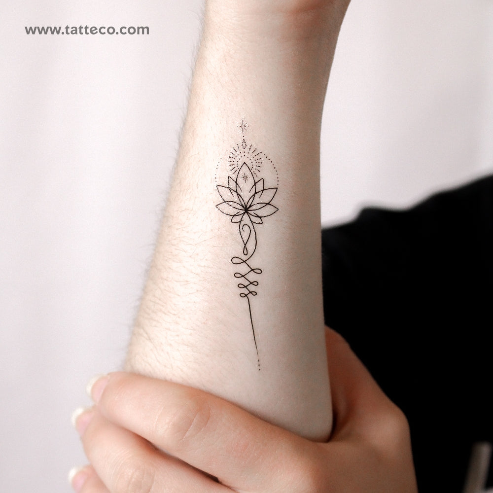 Tatuaje temporal de Lotus Unalome - Juego de 3