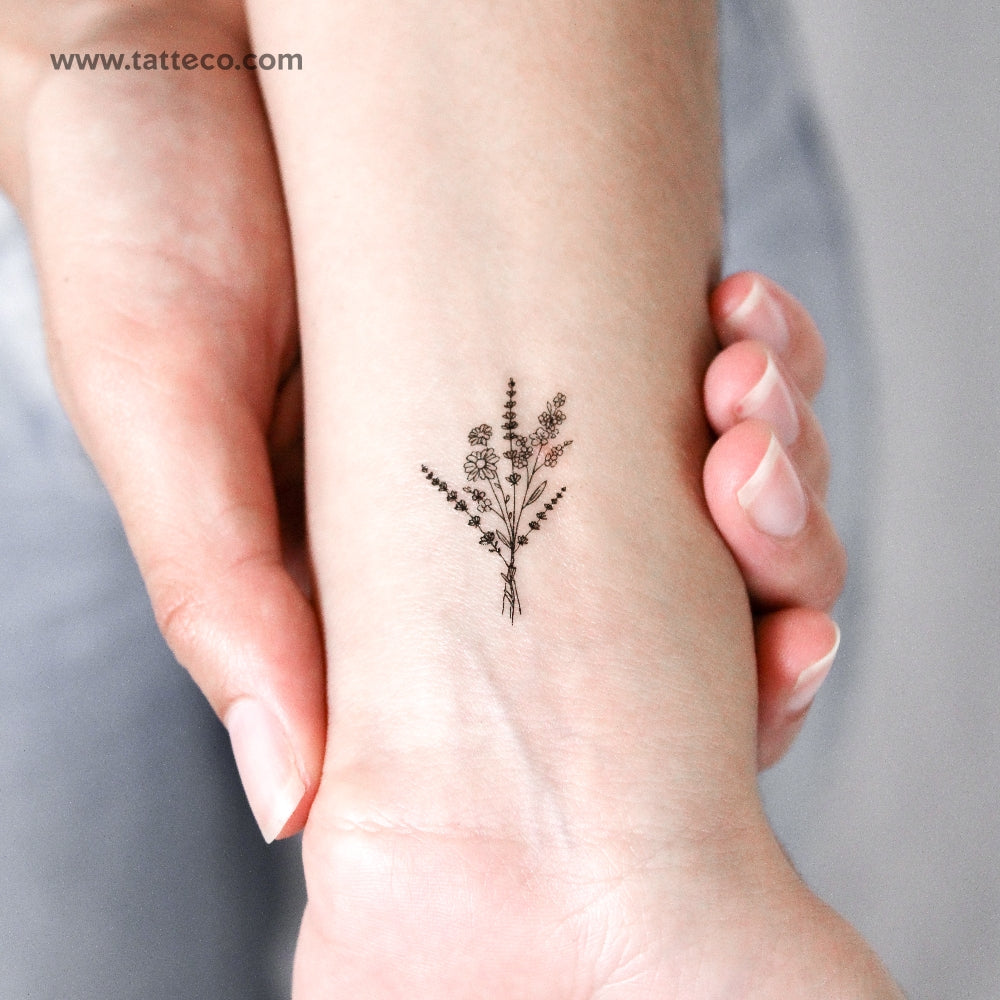 Tatuaje temporal de ramo de flores silvestres pequeño (juego de 3)