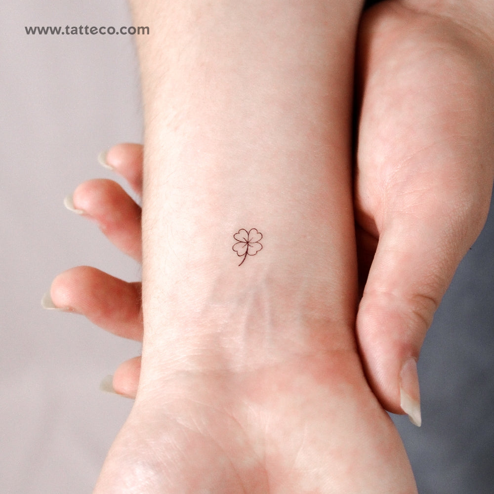 Small Fine Line Four Leaf Clover Temporary Tattoo - Set of 3