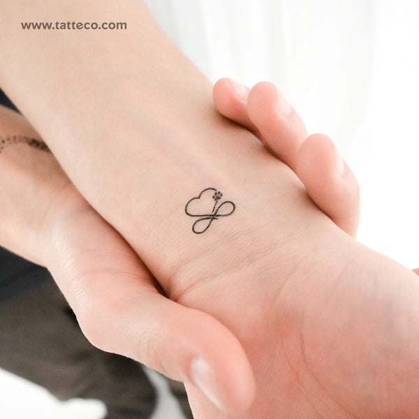 Dog Paw Print Infinity Heart Temporary Tattoo - Set of 3