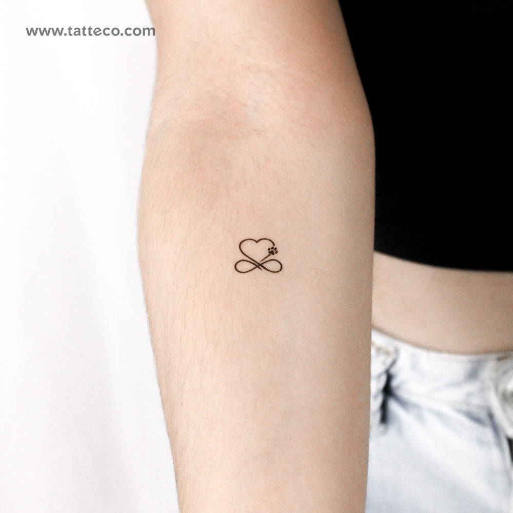 Dog Paw Print Infinity Heart Temporary Tattoo - Set of 3