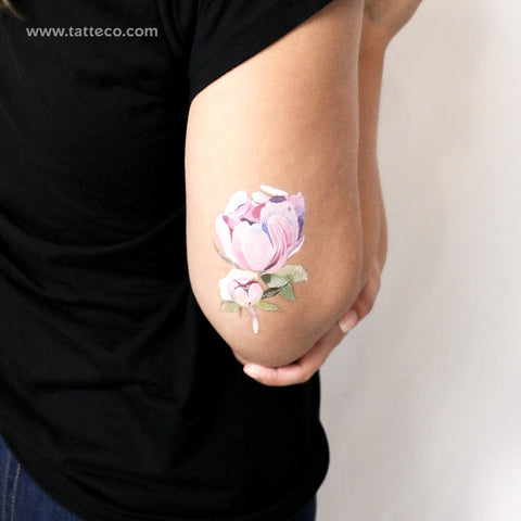 Pink Peony By Ann Lilya Temporary Tattoo - Set of 3