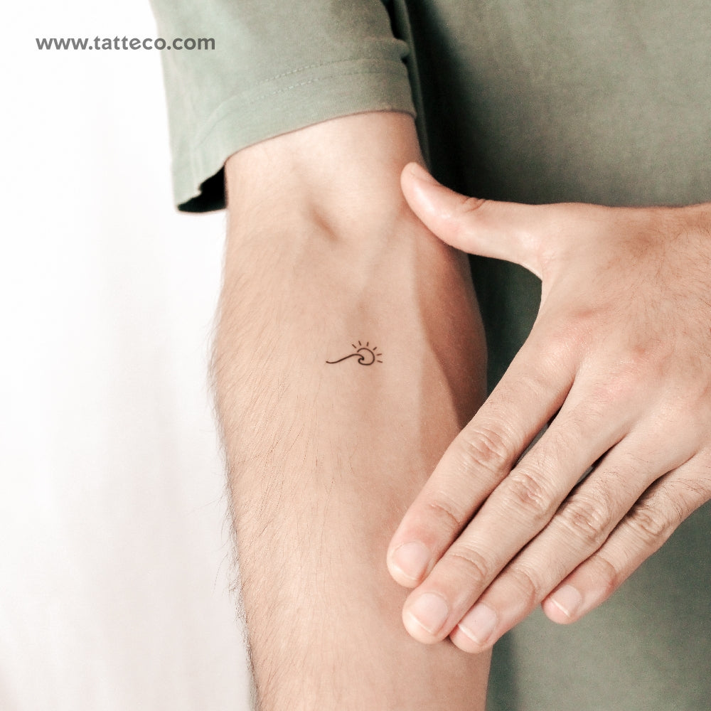 Tatuaje minimalista de ola y sol (dos semanas) - Set de 2