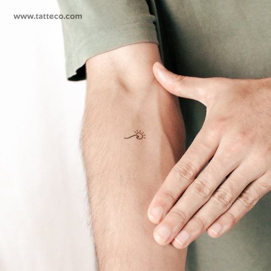 Tatuaje minimalista de ola y sol (dos semanas) - Set de 2