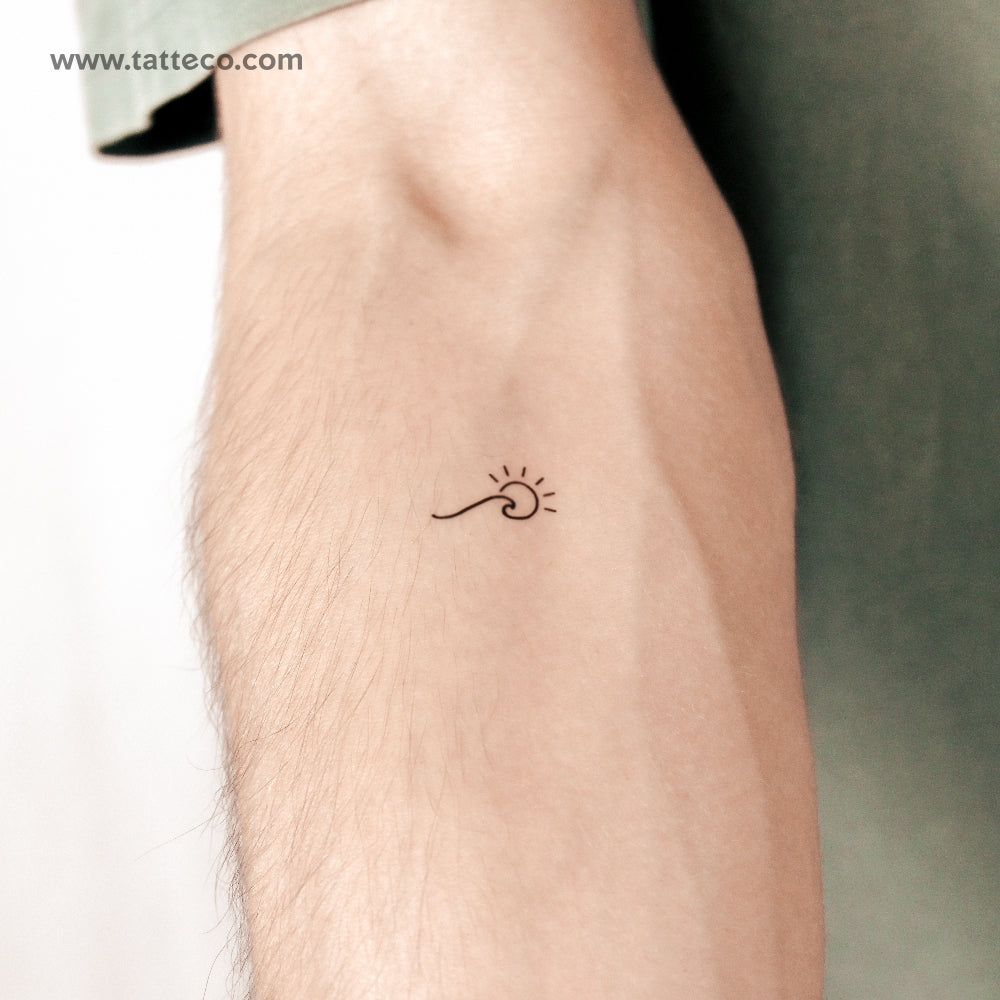 Tatuaje minimalista de ola y sol (dos semanas) - Set de 2