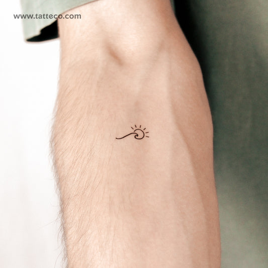 Tatuaje minimalista de ola y sol (dos semanas) - Set de 2
