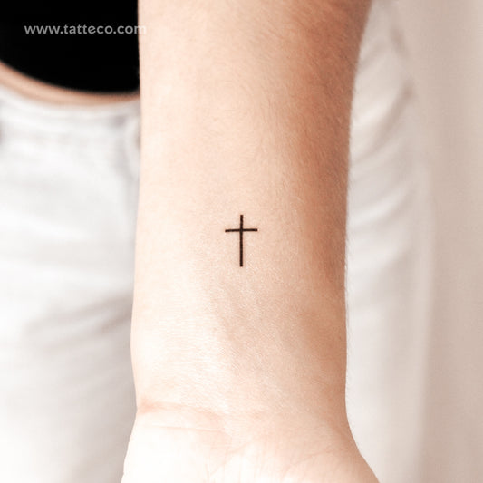 Tatuaje temporal de cruz minimalista (2 semanas) - Set de 2