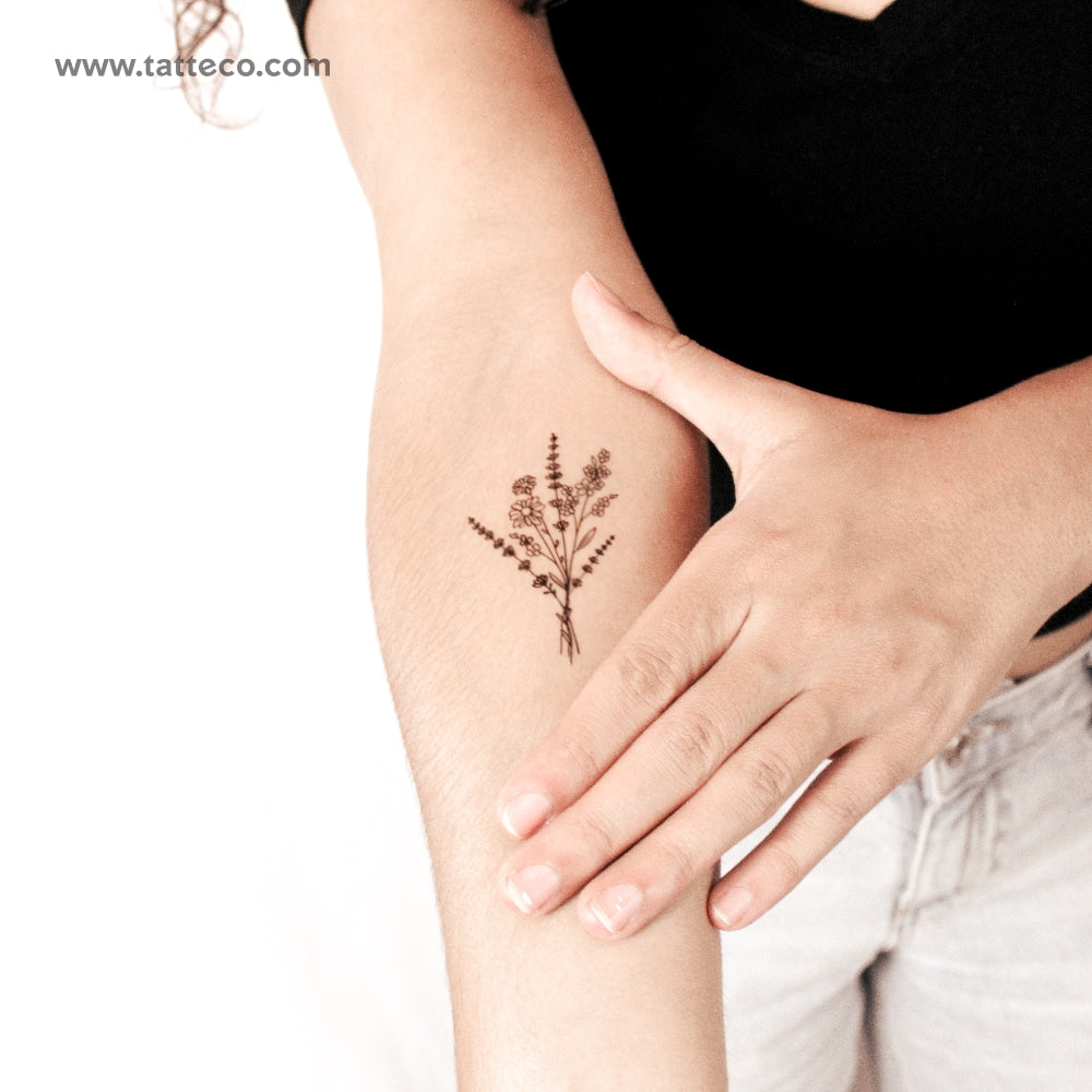 Tatuaje semipermanente de ramo de flores silvestres (juego de 2)