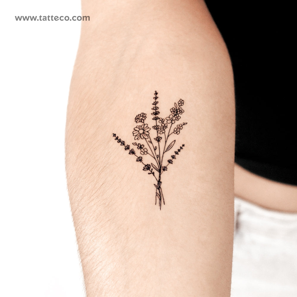 Tatuaje semipermanente de ramo de flores silvestres (juego de 2)