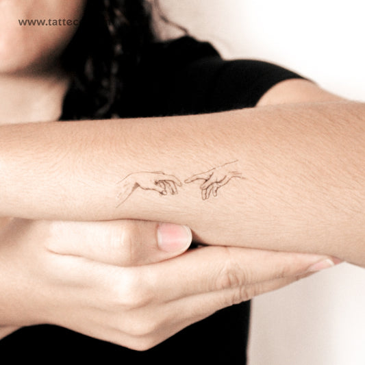Tatuaje temporal de 2 semanas "Creation of Adam Hands" (juego de 2)