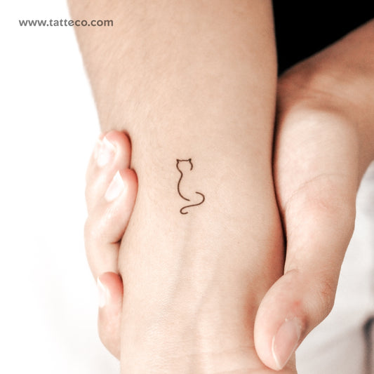 Tatuaje temporal minimalista de gato de pie (2 semanas) - Set de 2