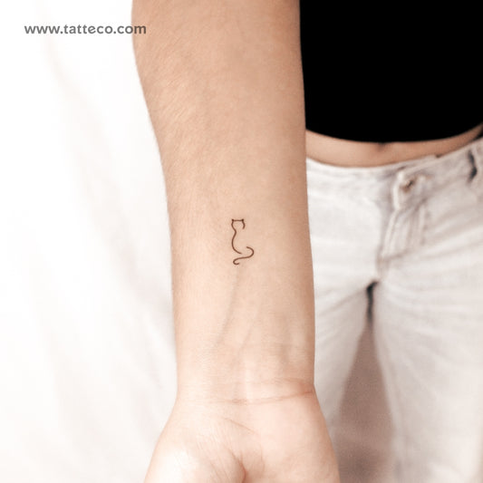 Tatuaje temporal minimalista de gato de pie (2 semanas) - Set de 2