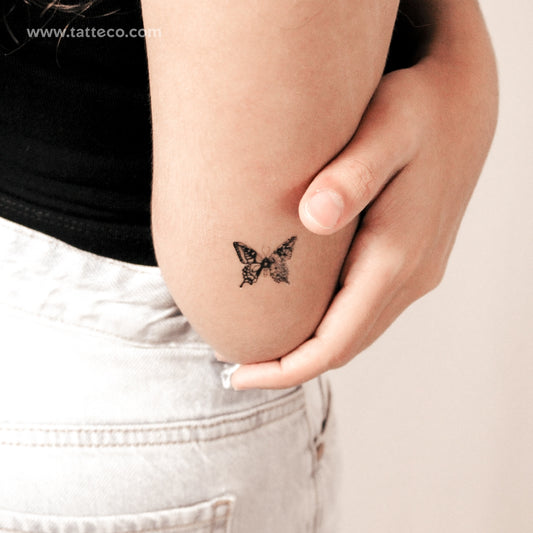 Tatuaje semipermanente pequeño de media flor y media mariposa (juego de 2)