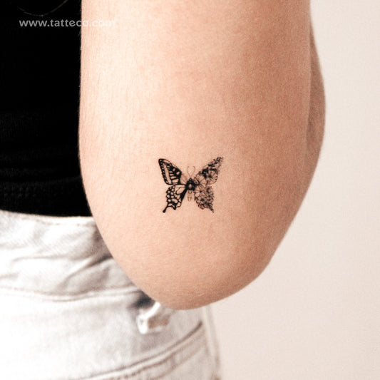 Tatuaje semipermanente pequeño de media flor y media mariposa (juego de 2)