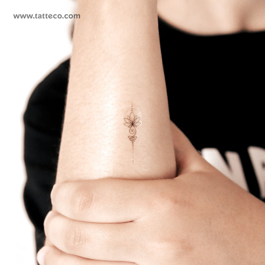 Tatuaje semipermanente pequeño de loto Unalome (juego de 2)