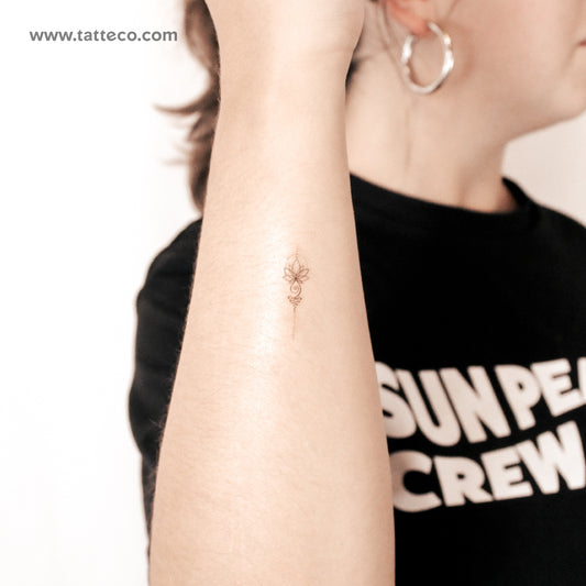 Tatuaje semipermanente pequeño de loto Unalome (juego de 2)