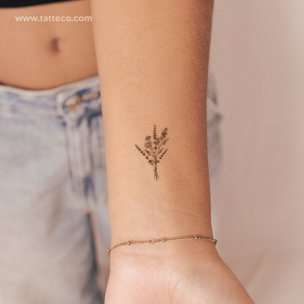 Small Wild Flower Bouquet Semi-Permanent Tattoo - Set of 2