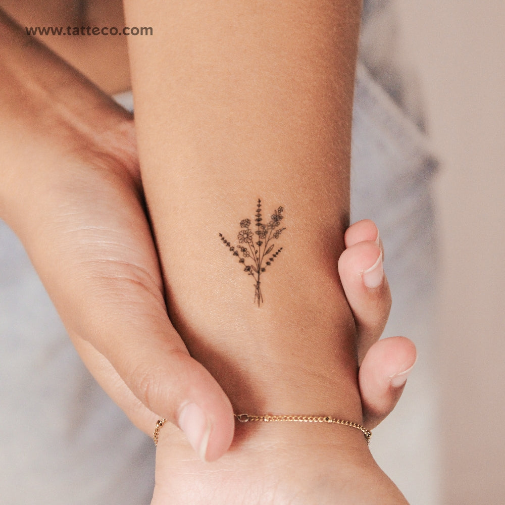Small Wild Flower Bouquet Semi-Permanent Tattoo - Set of 2