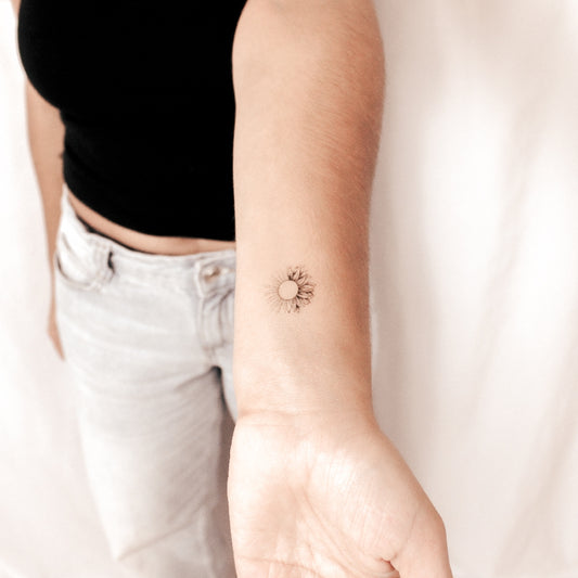 Tatuaje semipermanente de girasol y sol (juego de 2)