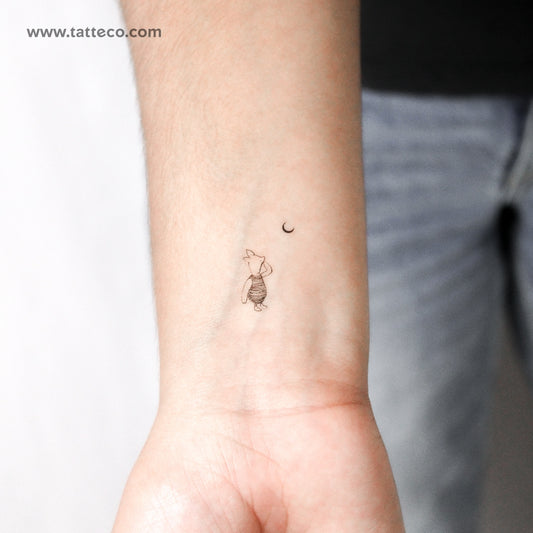 Piglet Looking At Moon Temporary Tattoo - Set of 3