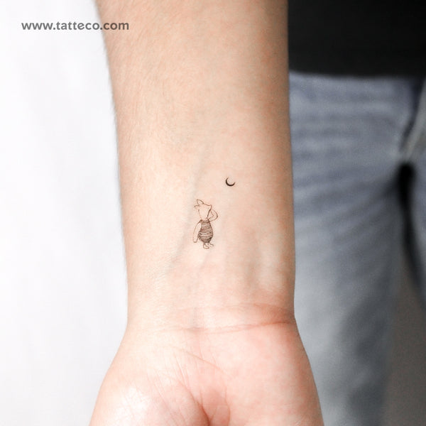 Piglet Looking At Moon Temporary Tattoo - Set of 3
