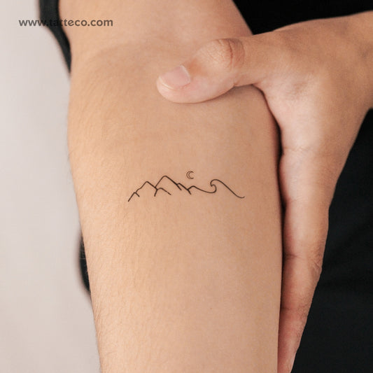 Tatuaje semipermanente de montaña y ola - Juego de 2
