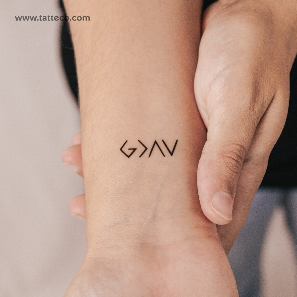Tatuaje semipermanente con el símbolo "Dios es más grande que mis altibajos" (juego de 2)