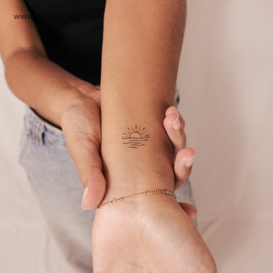 Tatuaje semipermanente de atardecer en la playa (juego de 2)