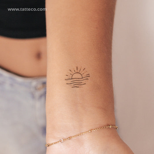Tatuaje semipermanente de atardecer en la playa (juego de 2)
