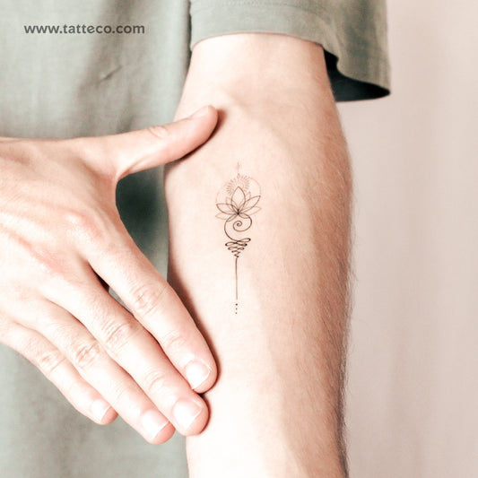 Tatuaje semipermanente Unalome de loto iluminado (juego de 2)