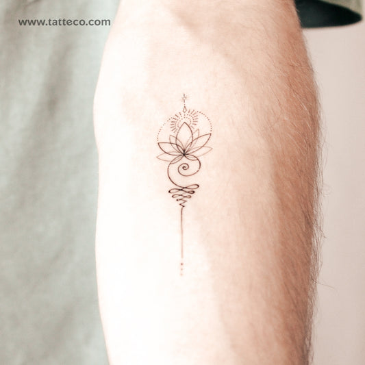 Tatuaje semipermanente Unalome de loto iluminado (juego de 2)
