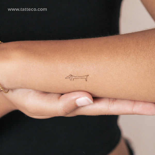 One Line Dachshund Semi-Permanent Tattoo - Set of 2