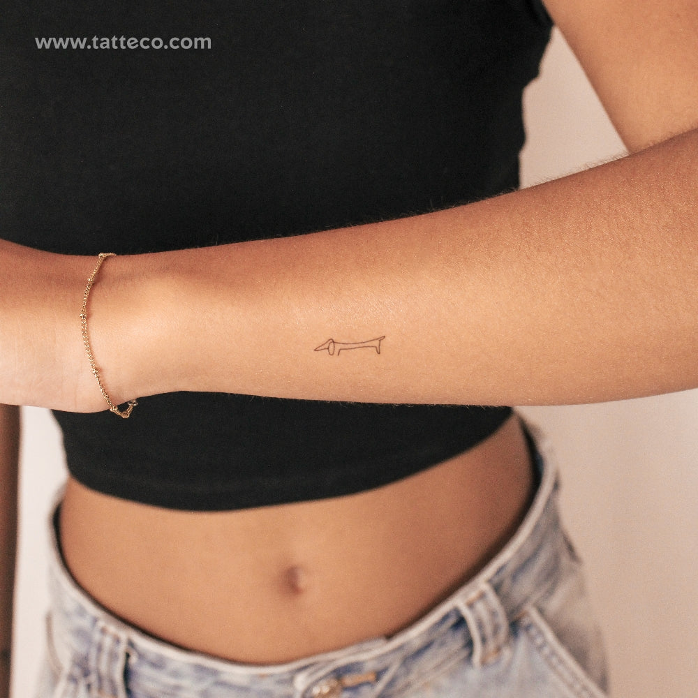 One Line Dachshund Semi-Permanent Tattoo - Set of 2