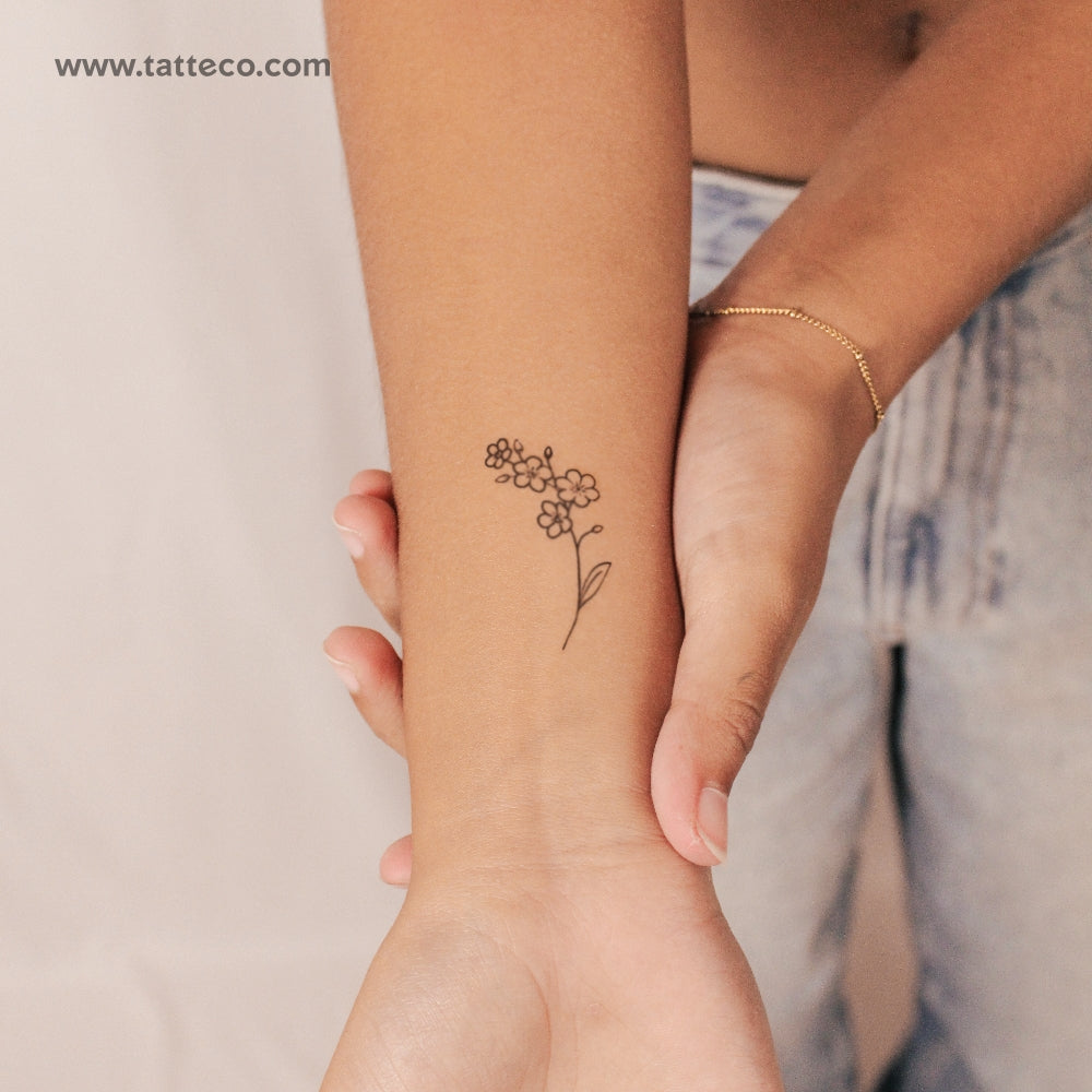 Tatuaje semipermanente de nomeolvides de línea fina - Juego de 2