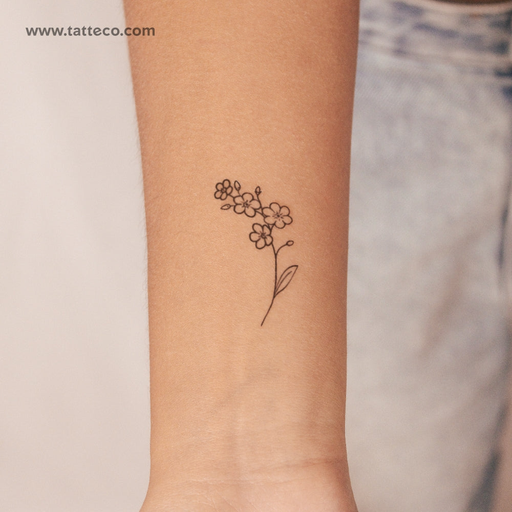 Tatuaje semipermanente de nomeolvides de línea fina - Juego de 2