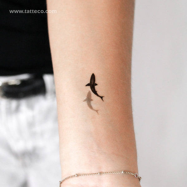 Small Shark And Shadow Temporary Tattoo - Set of 3
