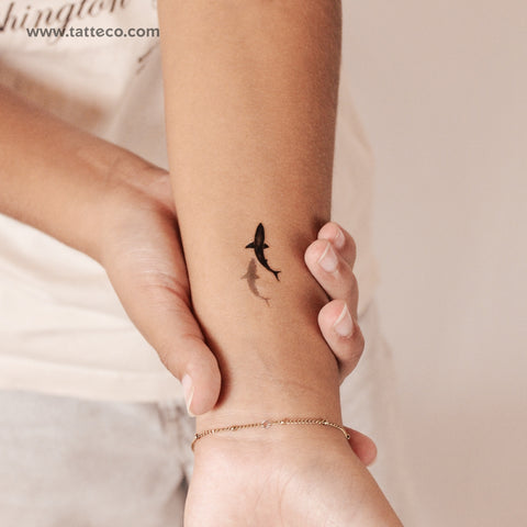Small Shark And Shadow Temporary Tattoo - Set of 3