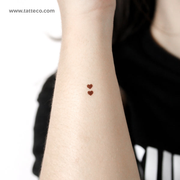 Two Tiny Brown Hearts Temporary Tattoo - Set of 3