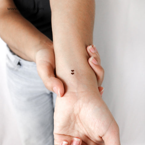 Two Tiny Brown Hearts Temporary Tattoo - Set of 3