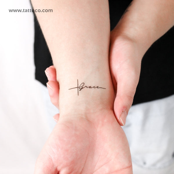 Christian Cross Grace Temporary Tattoo - Set of 3