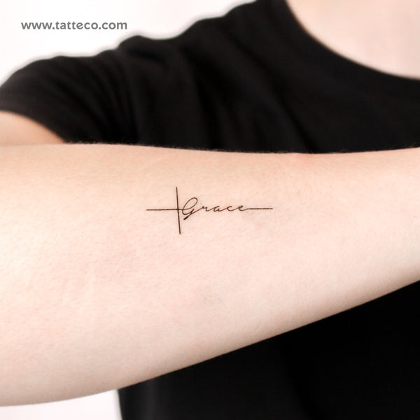 Christian Cross Grace Temporary Tattoo - Set of 3