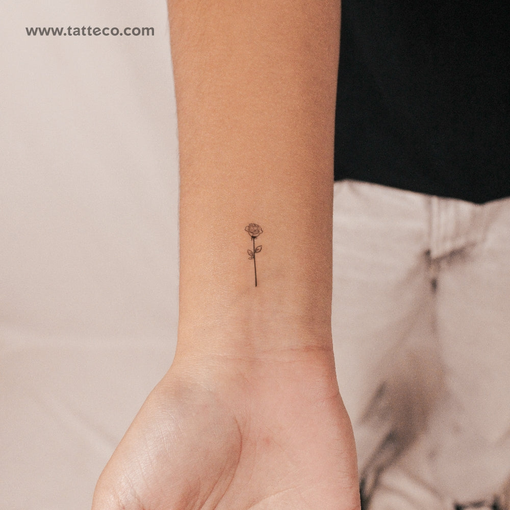 Small Fine Line Rose Semi-Permanent Tattoo - Set of 2
