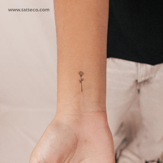 Tatuaje semipermanente de rosa de línea fina pequeña - Juego de 2
