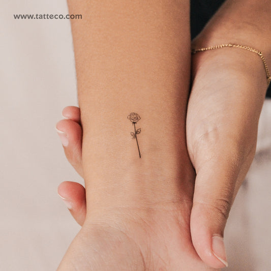 Tatuaje semipermanente de rosa de línea fina pequeña - Juego de 2