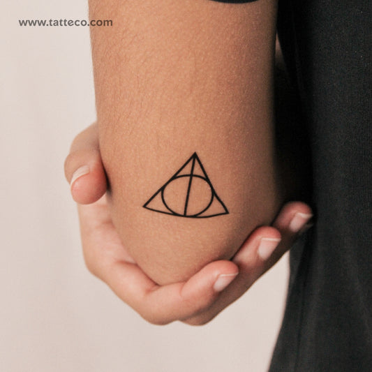 Tatuaje semipermanente de triángulo, círculo y línea (juego de 2)