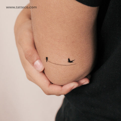 Bird Couple On A Wire 2-Week Temporary Tattoo - Set of 2